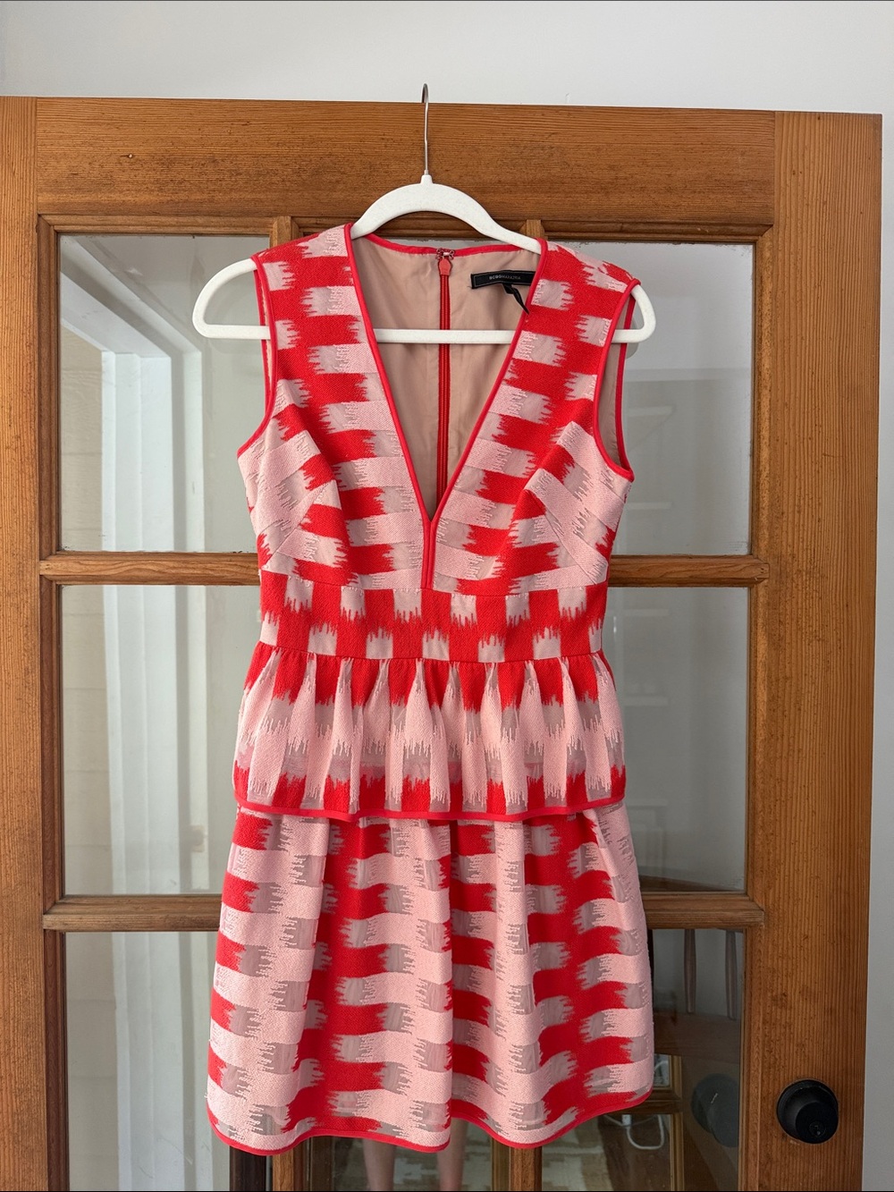 BCBGMaxAzria Coral and Light Pink Patterned Sleeveless Dress